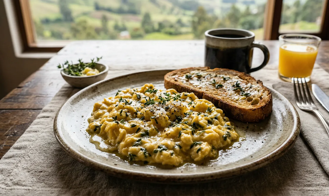 Huevos revueltos en ghee de tomillo